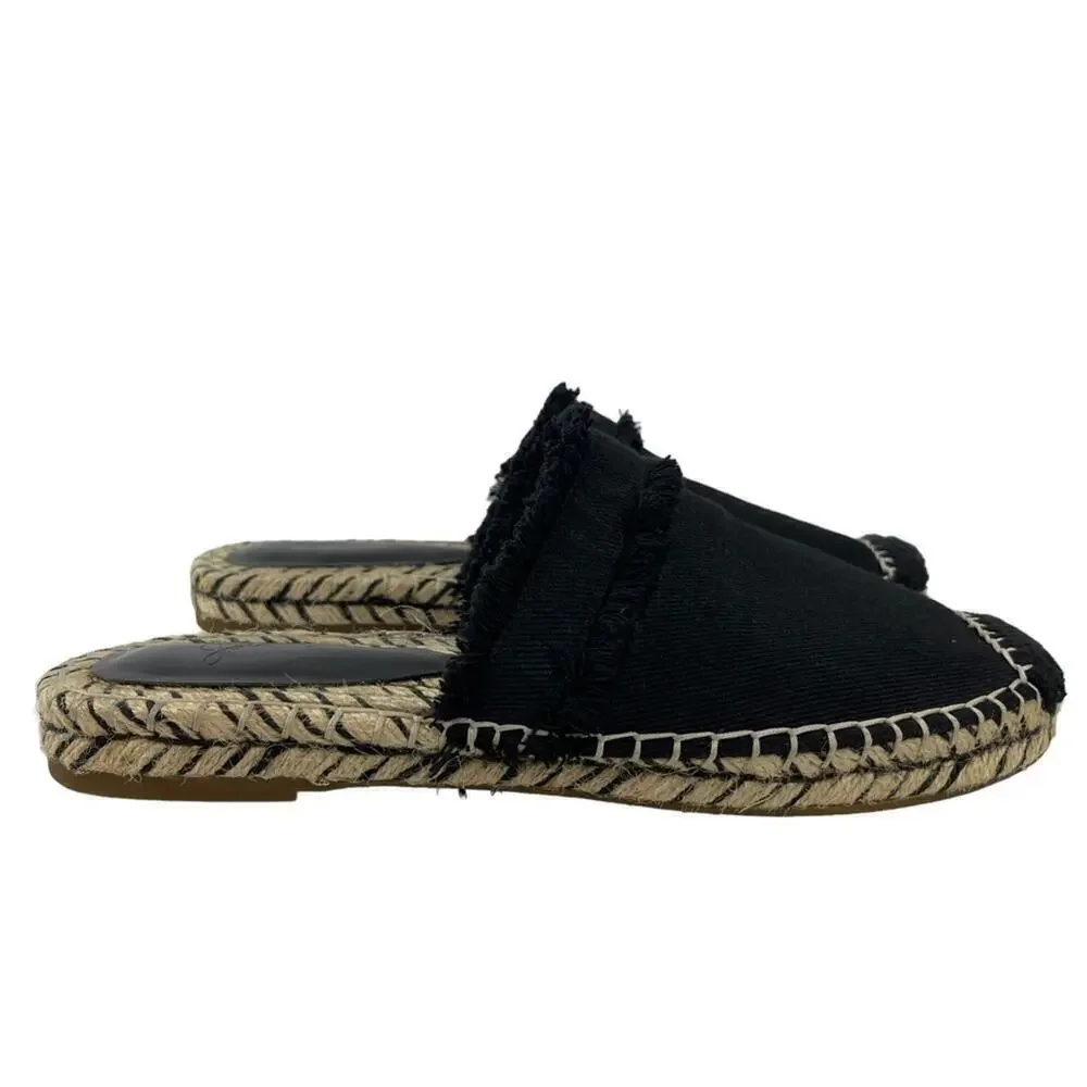 JOIE Black Cain Fringe Espadrille Mules Slides Shoes Size 39 US 9